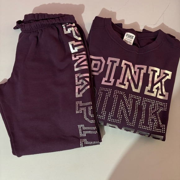 PINK Victoria's Secret Sweaters - Victoria’s Secret PINK Plum Purple Rhinestone Gem Outfit Set Bundle of 2